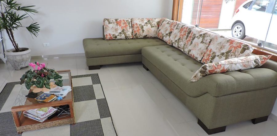 Reforma de Sofá de Canto  em Tecido  Linho Cartagena Verde e Estampado