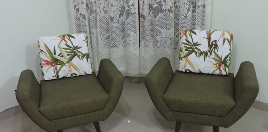 Reforma de Poltronas em tecido impermeável Taquaras Verde e Duna Verde Escuro