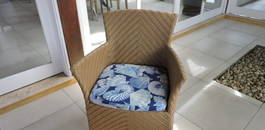 Reforma do Acento da Cadeira  Vime no tecido Acquablock Santorini Azul e Duna Marinho